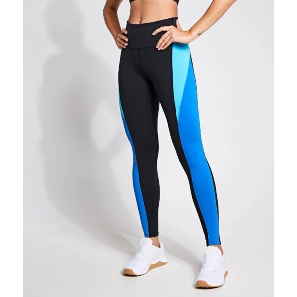 Reebok Lux High-Rise Colorblock Blue Black Leggings Pants Size Small $70